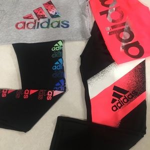 Adidas Girls Size 14 leggings and matching tops.